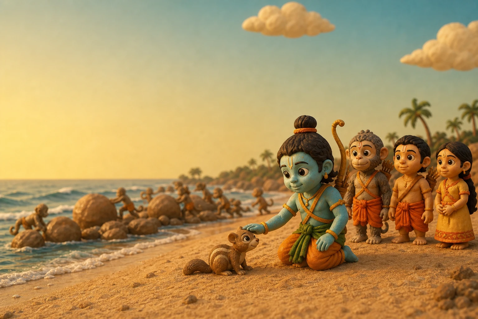 Story artwork for Hanuman's Big Leap: Hanuman soaring over the ocean